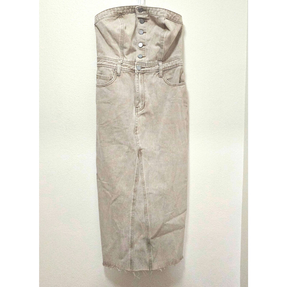 Sincerely Jules NWT Sm‎ Strapless Sexy Beige Denim Dress. Artzy. Rockstar. Girly